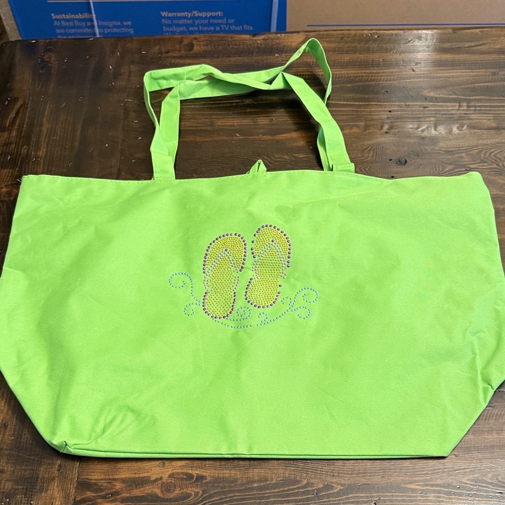 Green Tote Bag with Flip Flop Design